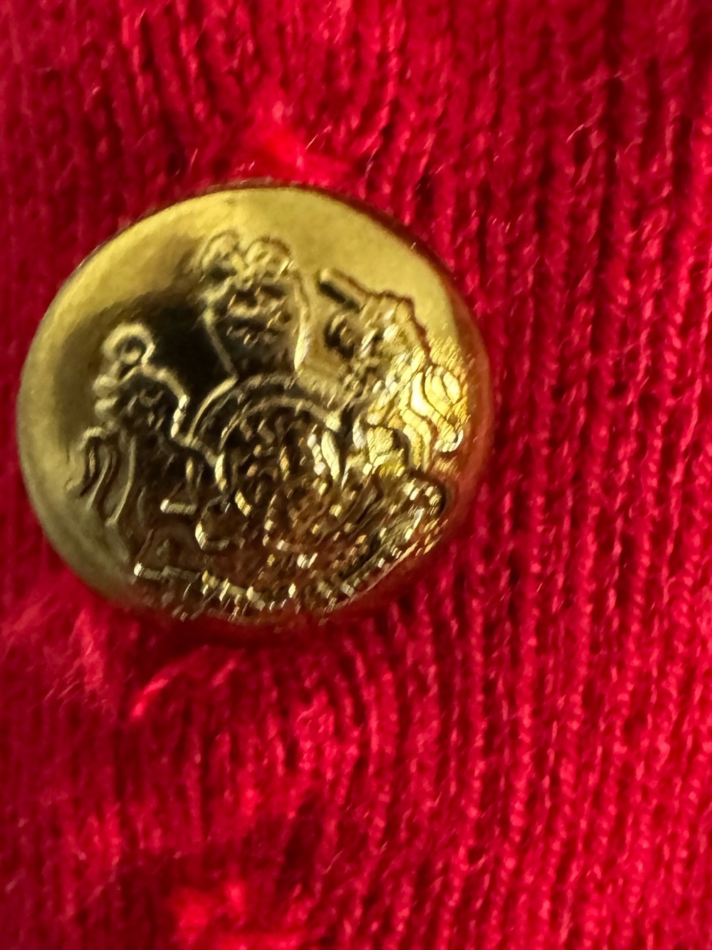 Lauren Ralph Lauren Red V Neck Sweater Gold Button Ruffle Cuff Large - Picture 4 of 7